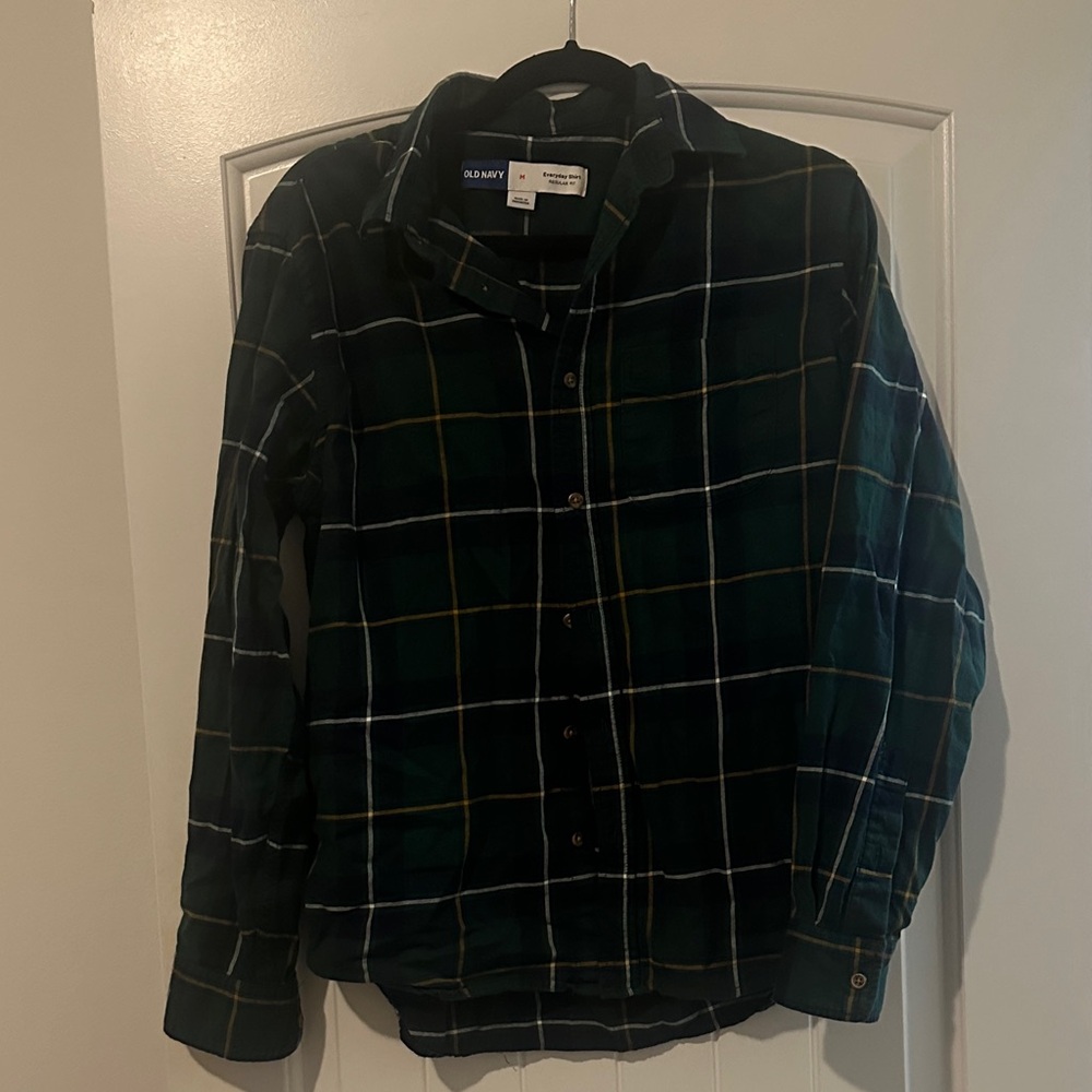 Old Navy Men's Dark Green Checkered Shirt